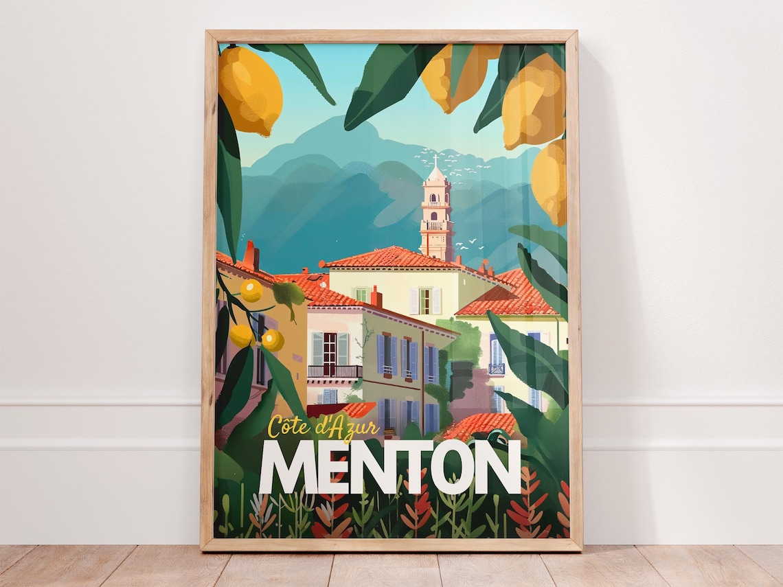 Vintage Menton Poster, French Riviera Travel Print