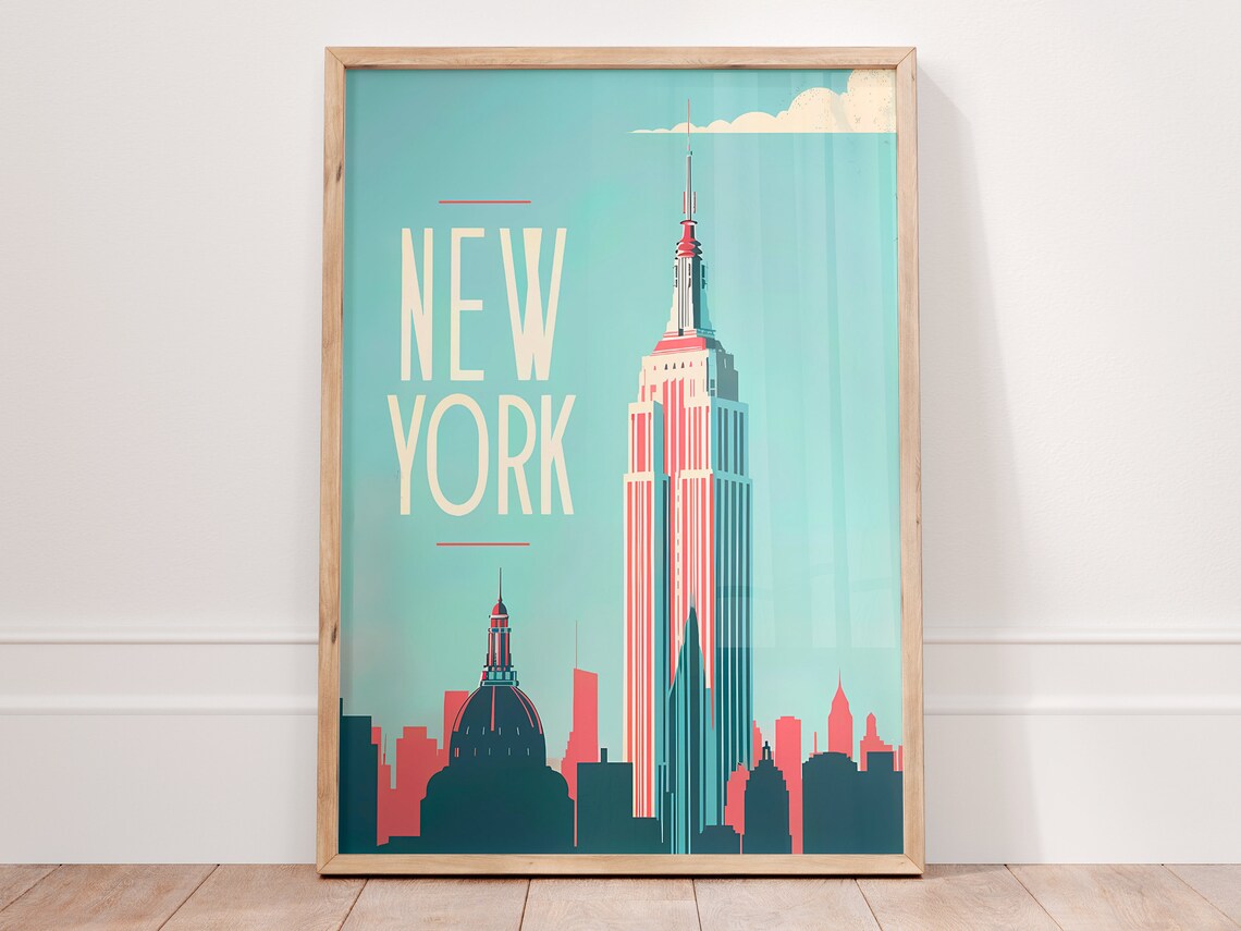 New York City Empire State Building Skyline Retro Travel Poster