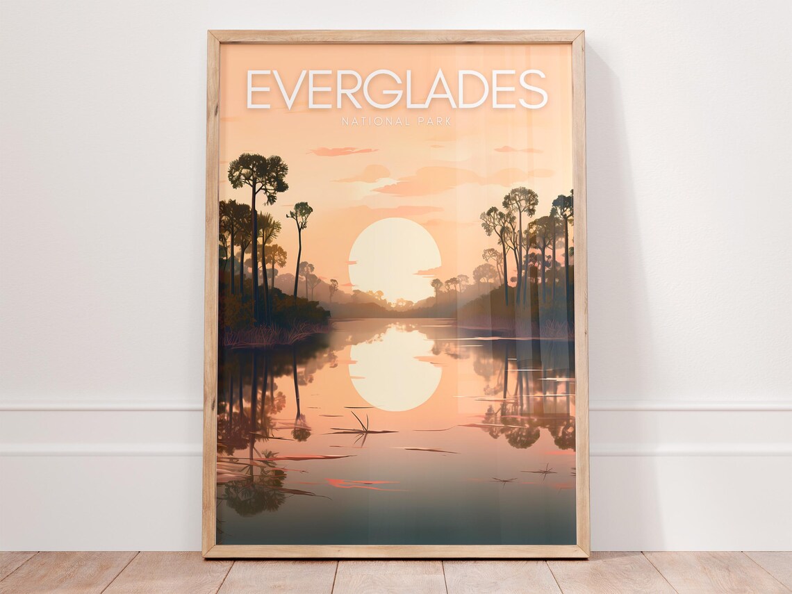 Everglades National Park Sunset Over Wetland Travel Poster Art