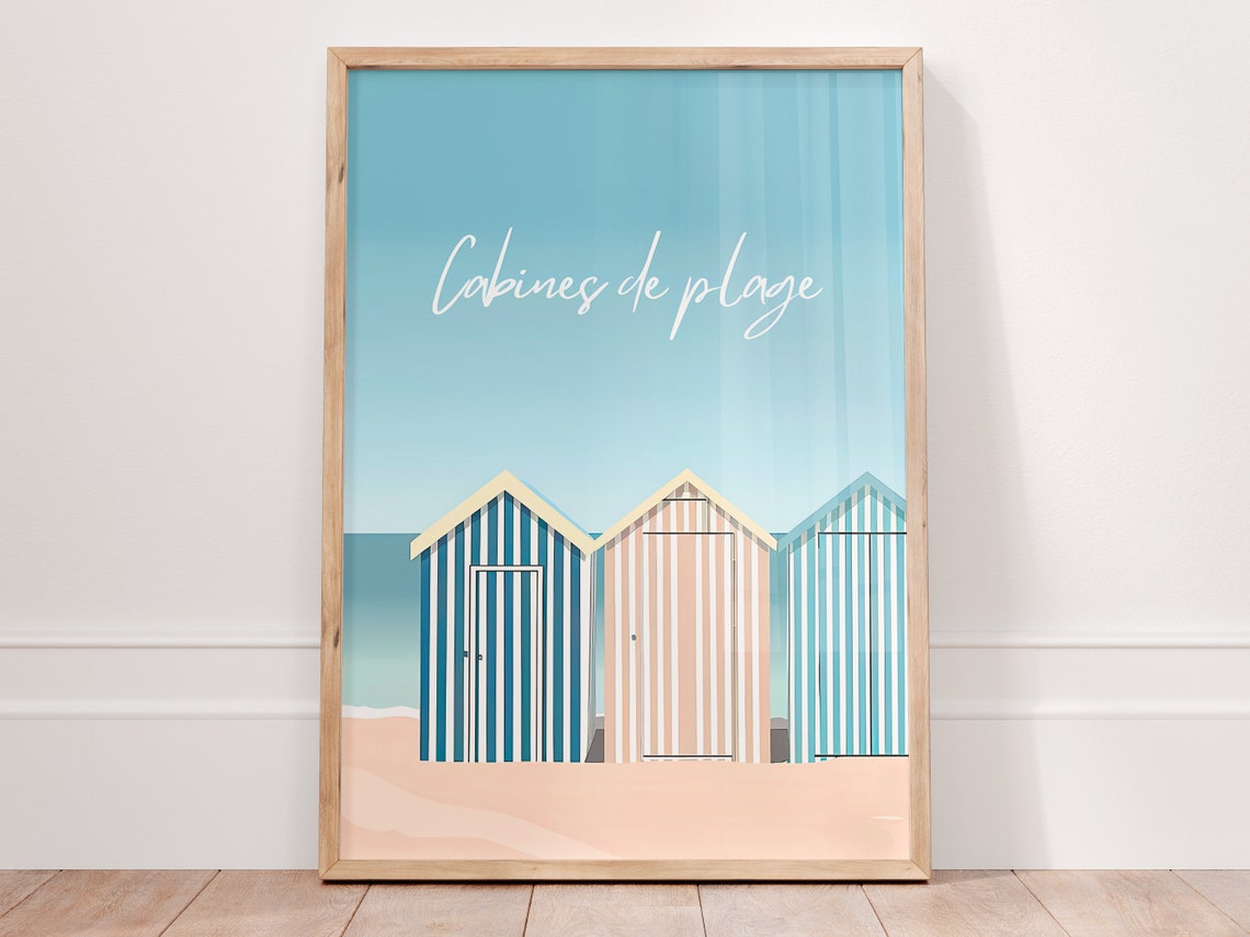 Cabines de Plage Striped Beach Cabins French Coast Art Poster