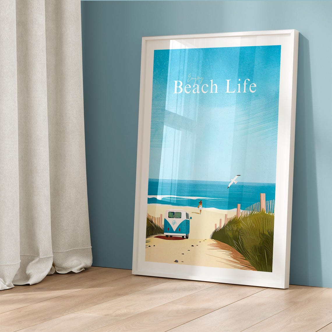 Enjoy Beach Life Camper Van Surfer Girl Seaside Escape Poster - Image 5