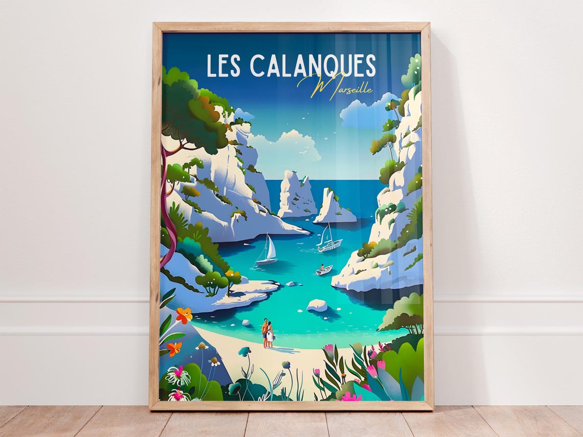 Les Calanques Marseille Turquoise Cove Sailboats Riviera Poster