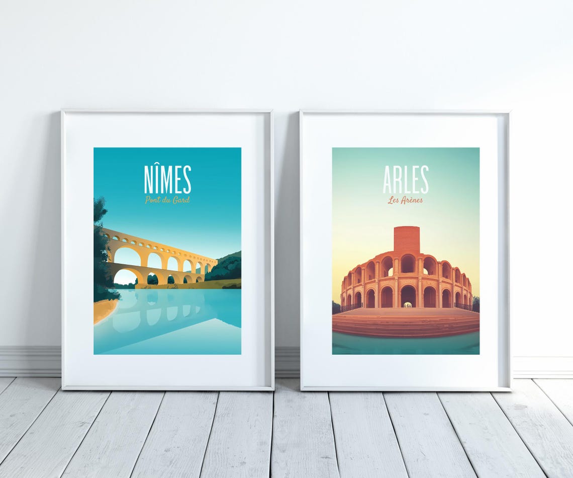 Nmes Travel Poster Pont Du Gard Wall Art Vintage France Decor Roman Aqueduct Art Print Mediterranean Gift French Architecture Poster - Image 3