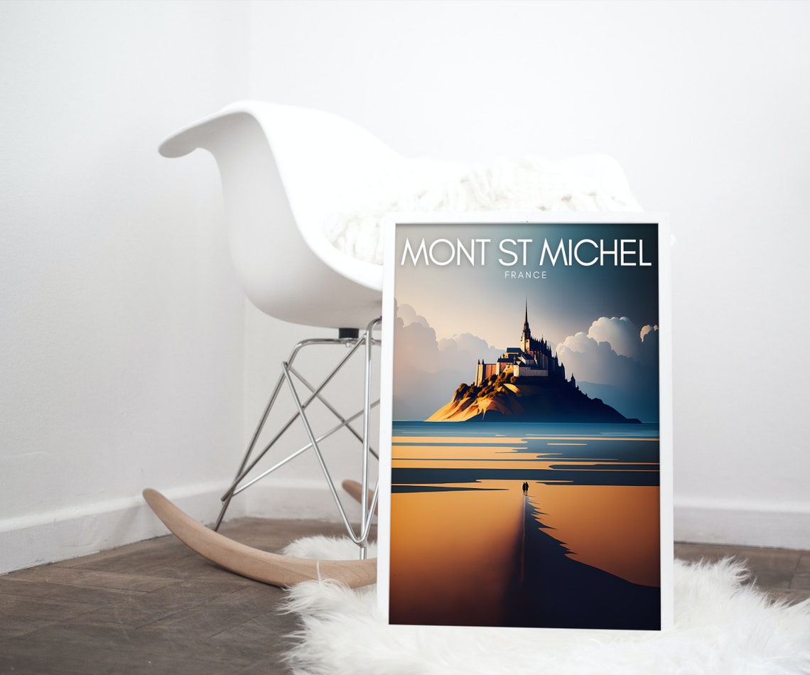 Mont Saint Michel France Abbey Sunset Glowing Tidal Flats Poster - Image 3