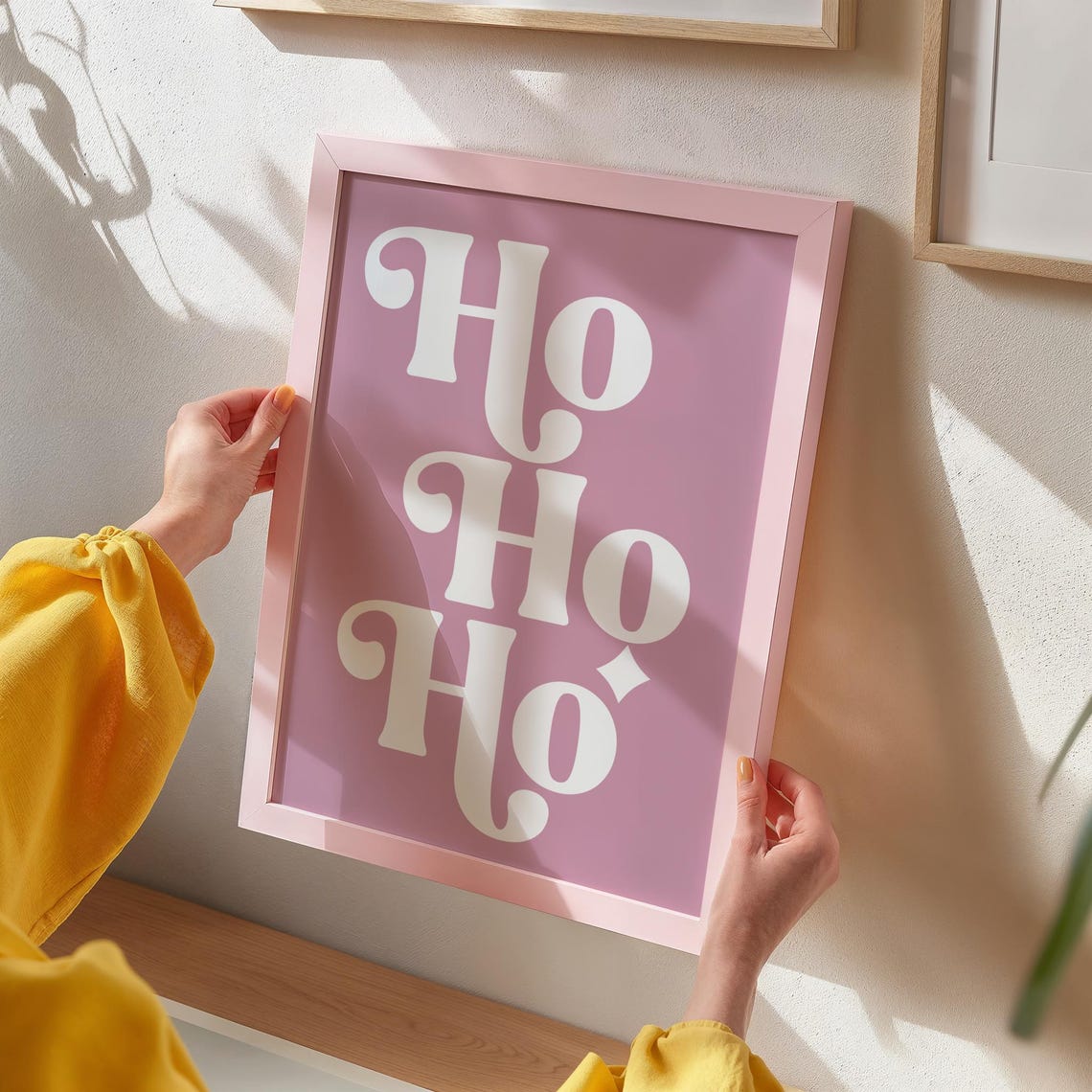 Ho Ho Ho Retro Script Ivory Lettering Dusty Rose Christmas Poster - Image 2