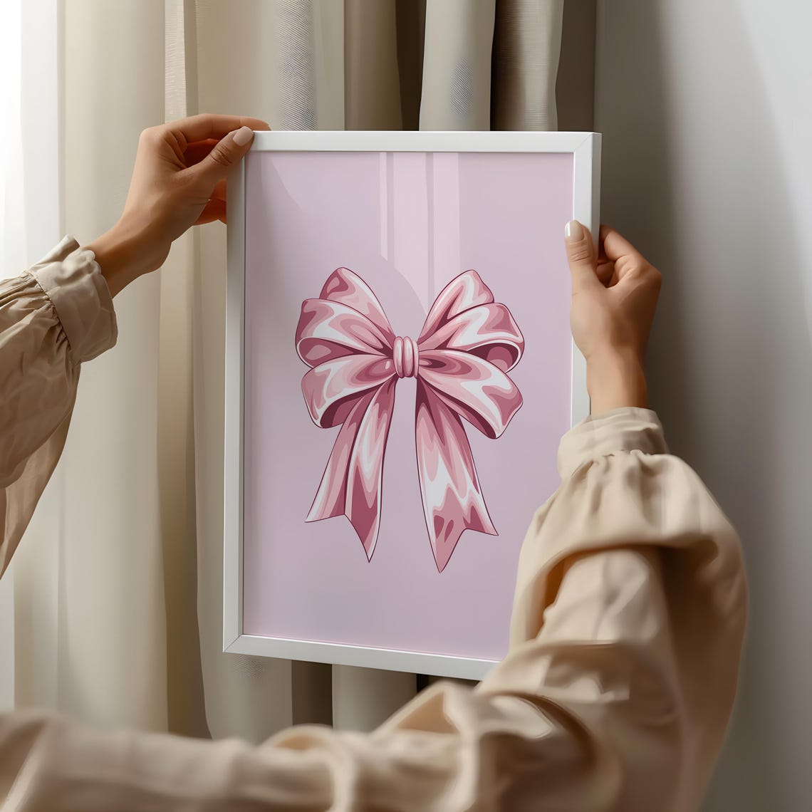 Pink Satin Bow Coquette Ribbon Illustration Blush Background Poster - Image 2