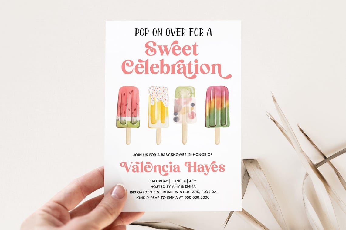 Popsicle Baby Shower Invitation Template Sweet Celebration Editable