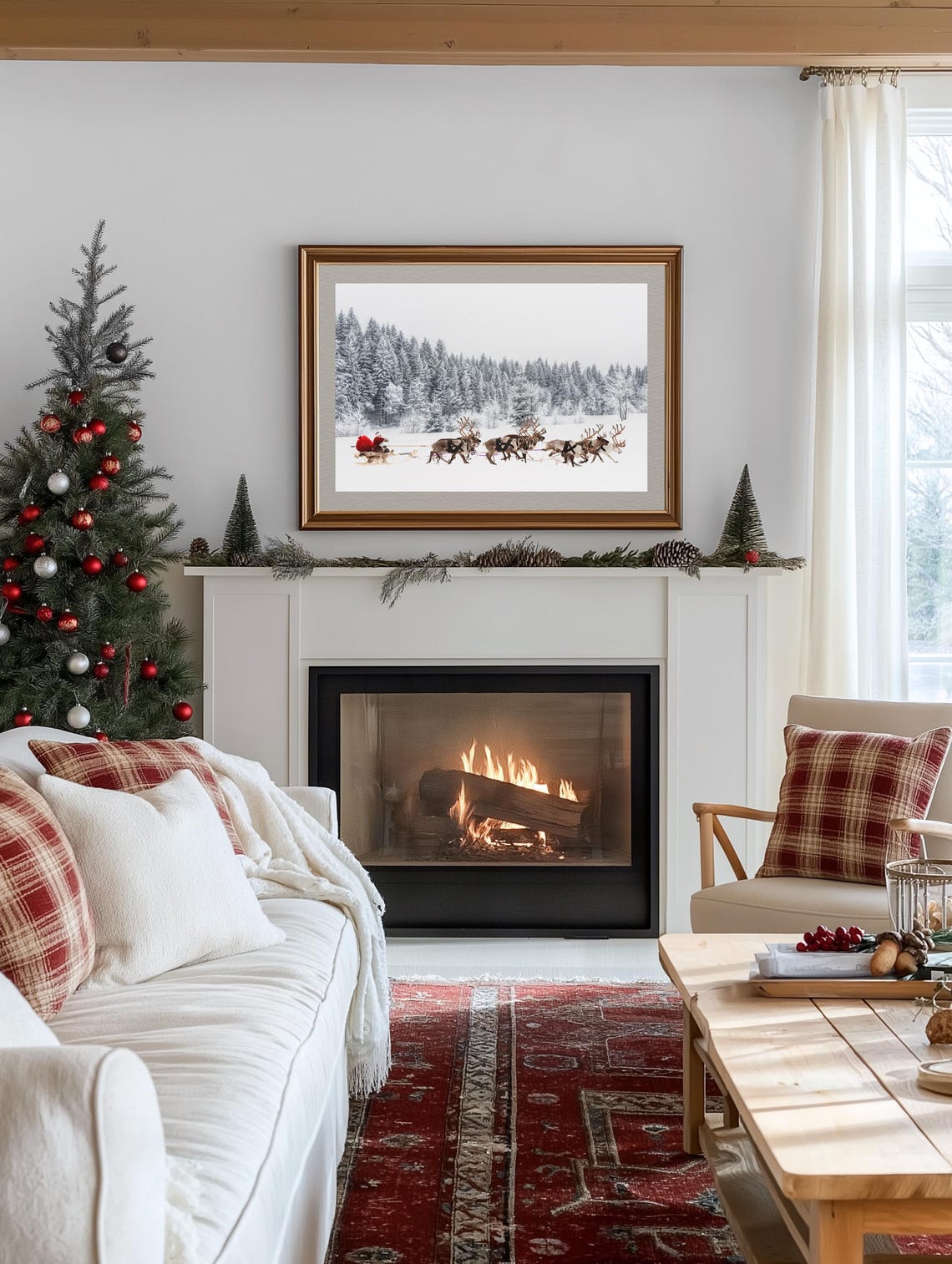 Santa Sleigh Reindeer Team Snowy Forest Panoramic Christmas Eve Poster - Image 2