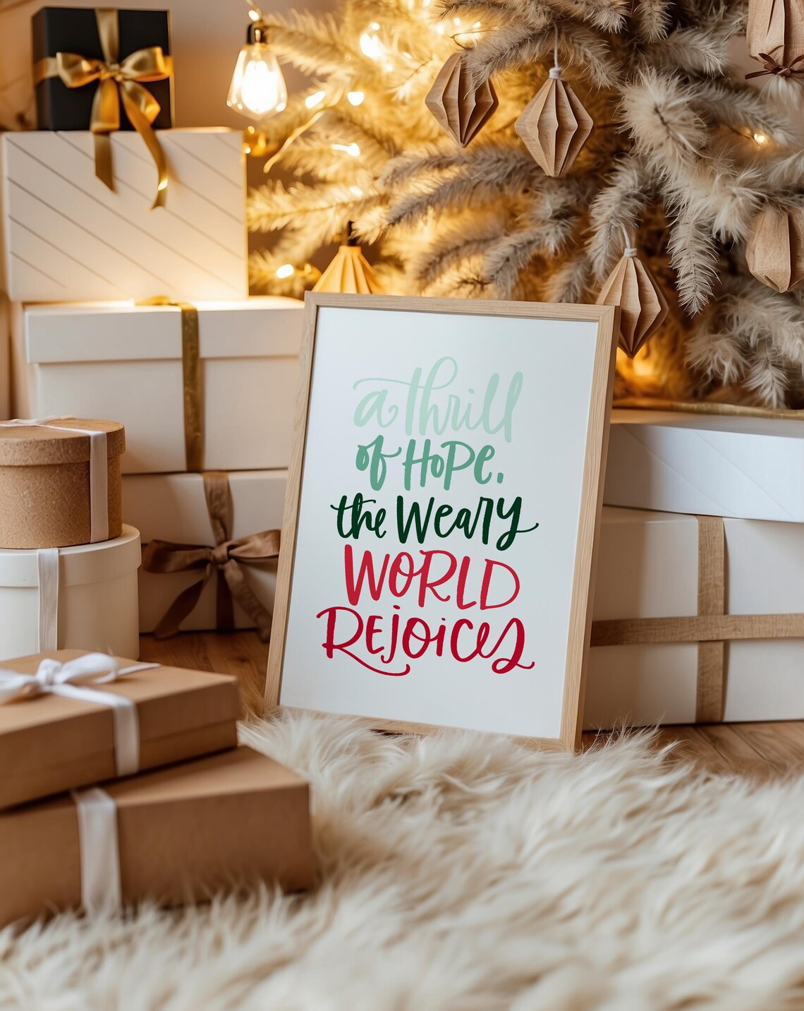 A Thrill of Hope the Weary World Rejoices Christmas Quote Print - Image 2