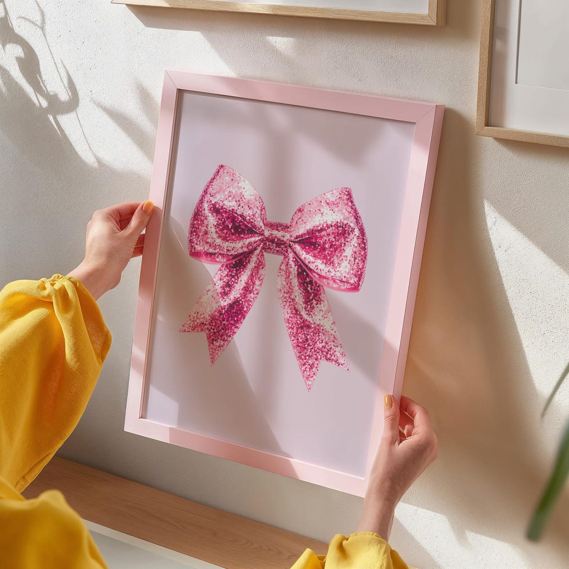 Pink Glitter Bow Coquette Blush Christmas Decor Trendy Art Print - Image 2