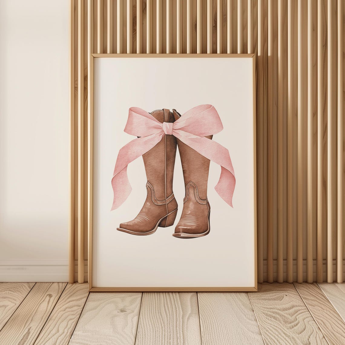 Cowgirl Boots Pink Bow Watercolor Western Chic Nursery Wall Art - Image 3
