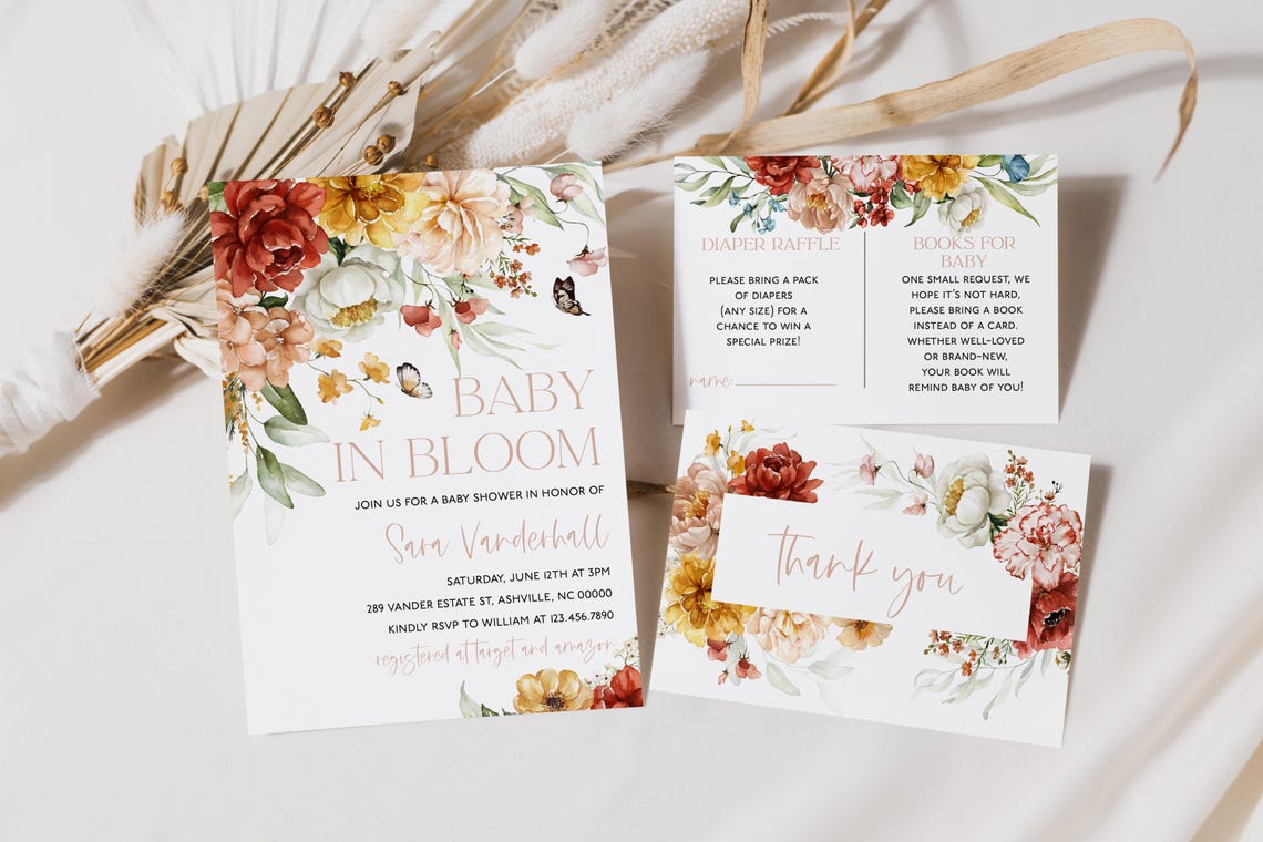 Baby In Bloom Wildflower Baby Shower Invitation Suite Card Print