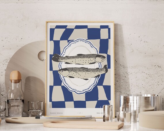 Sardines Retro Still Life Food Mid Century Print Modern Kitchen Wall Art Fish Poster Seafood Art Vintage Cooking Illustratiion
