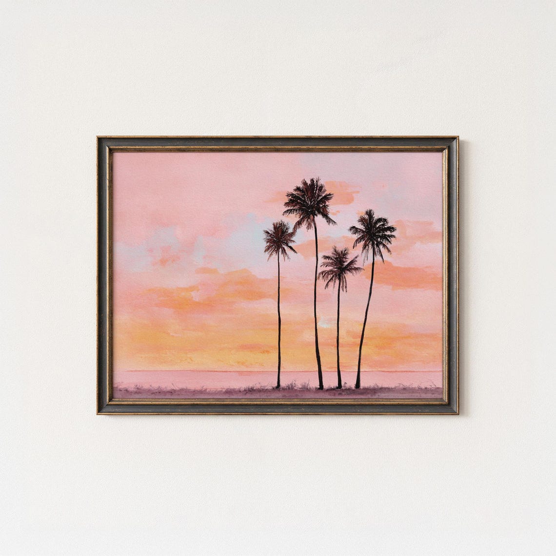 Palm Trees Sunset Pink Orange Sky Tropical Beach Minimalist Poster