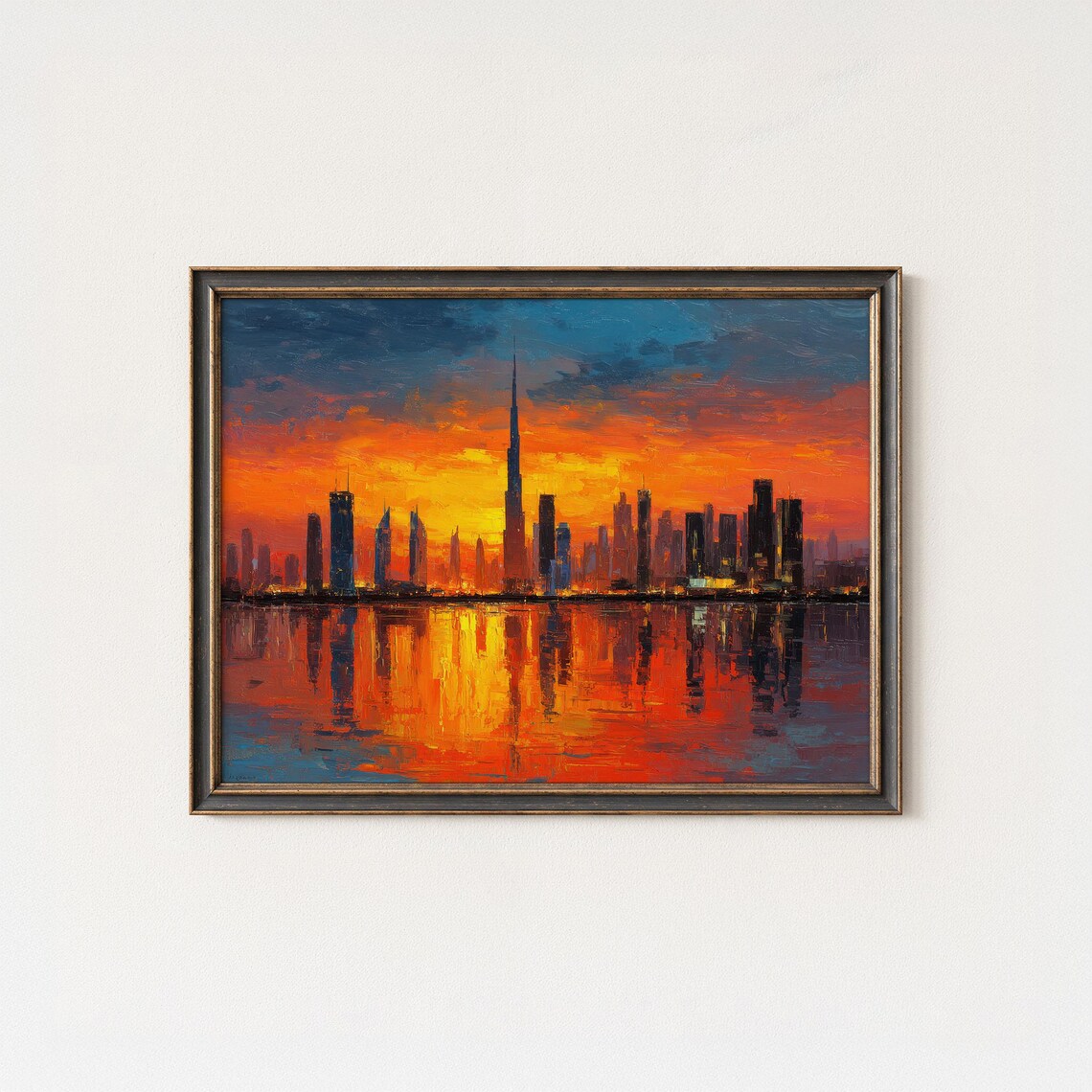 Burj Khalifa Sunset Print Dubai Skyline Oil Painting Style Wall Art