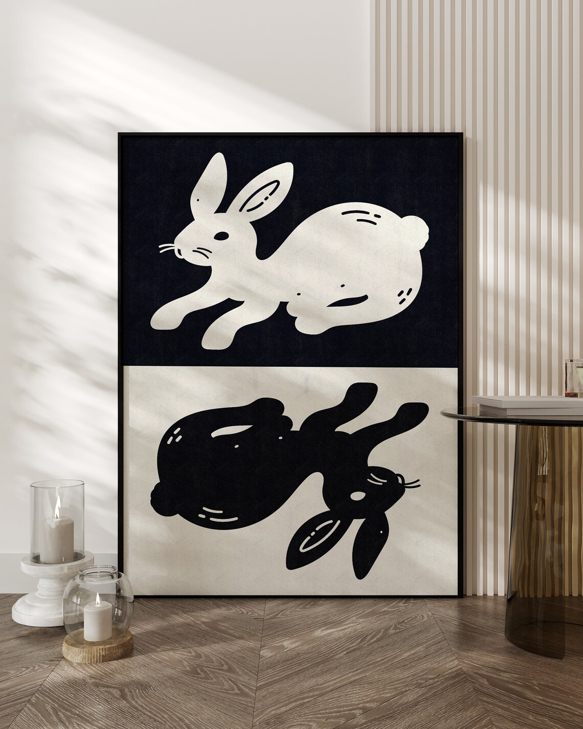 Bunny Black White Minimalist, Negative Space Ink - Image 3