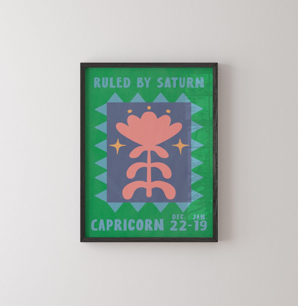 Capricorn Zodiac Flower Poster Ruled By Saturn Retro Astrology Print - Image 2