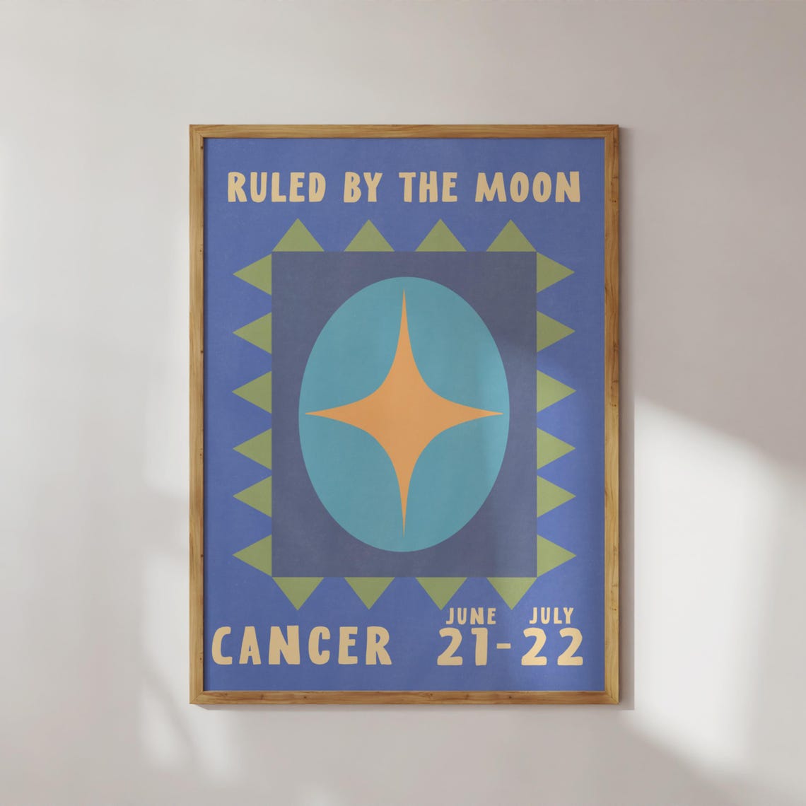 Cancer Zodiac Poster Ruled By The Moon Blue Star Retro Astrology Print