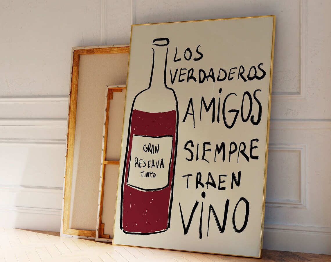 Real Friends Bring Wine, Mid-Century Art Print - Image 3