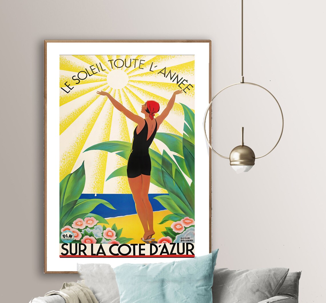 French Riviera Vintage Travel Poster, Living Room Decor - Image 2