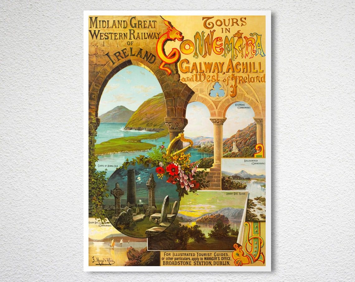 Midland Great Western Railway Ireland Connemara Tours Vintage Poster - Image 2