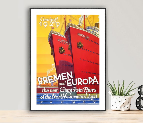 Bremen And Europa Vintage Travel Poster Poster Paper Or Print Gift Idea Wall Decor