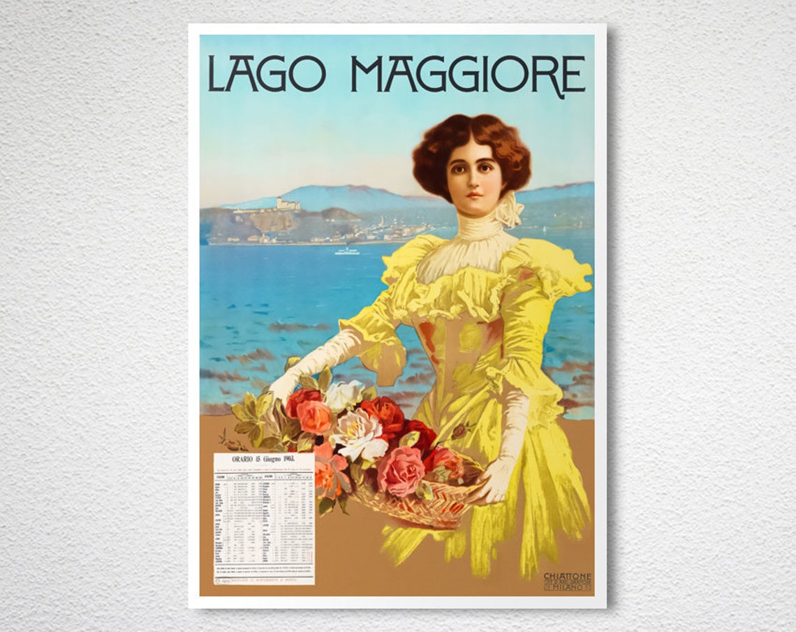 Lago Maggiore 1903 Vintage Woman With Roses Italian Lake Poster - Image 2