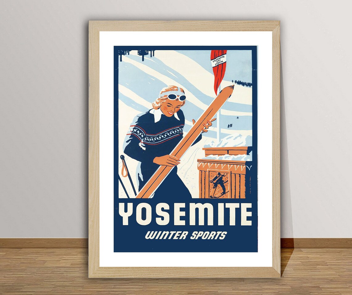 Yosemite California Winter Sports Vintage Skier Slope Poster