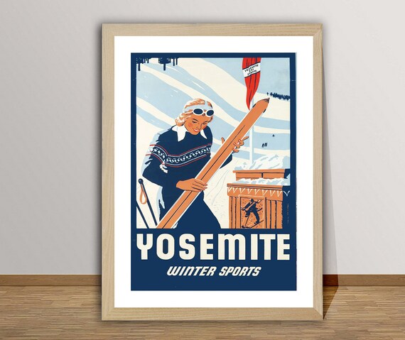 Yosemite California Winter Sports Vintage Skier Slope Poster