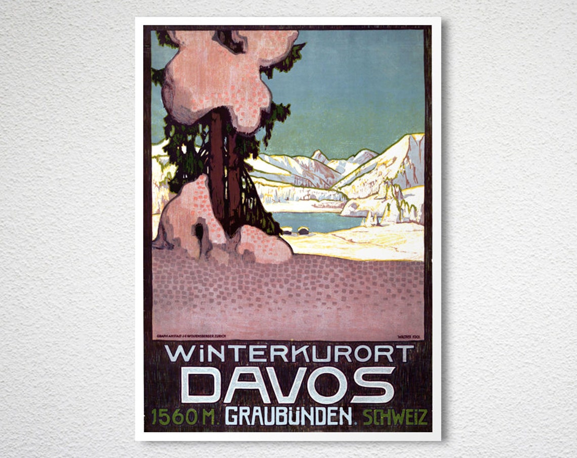 Davos Graubunden Switzerland Winter Resort Vintage Travel Poster - Image 2