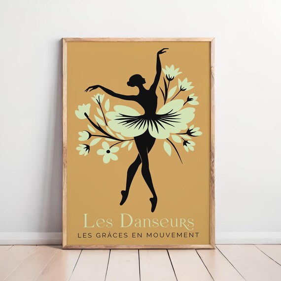 Les Danseurs Mustard Floral Ballerina French Ballet Festival Poster