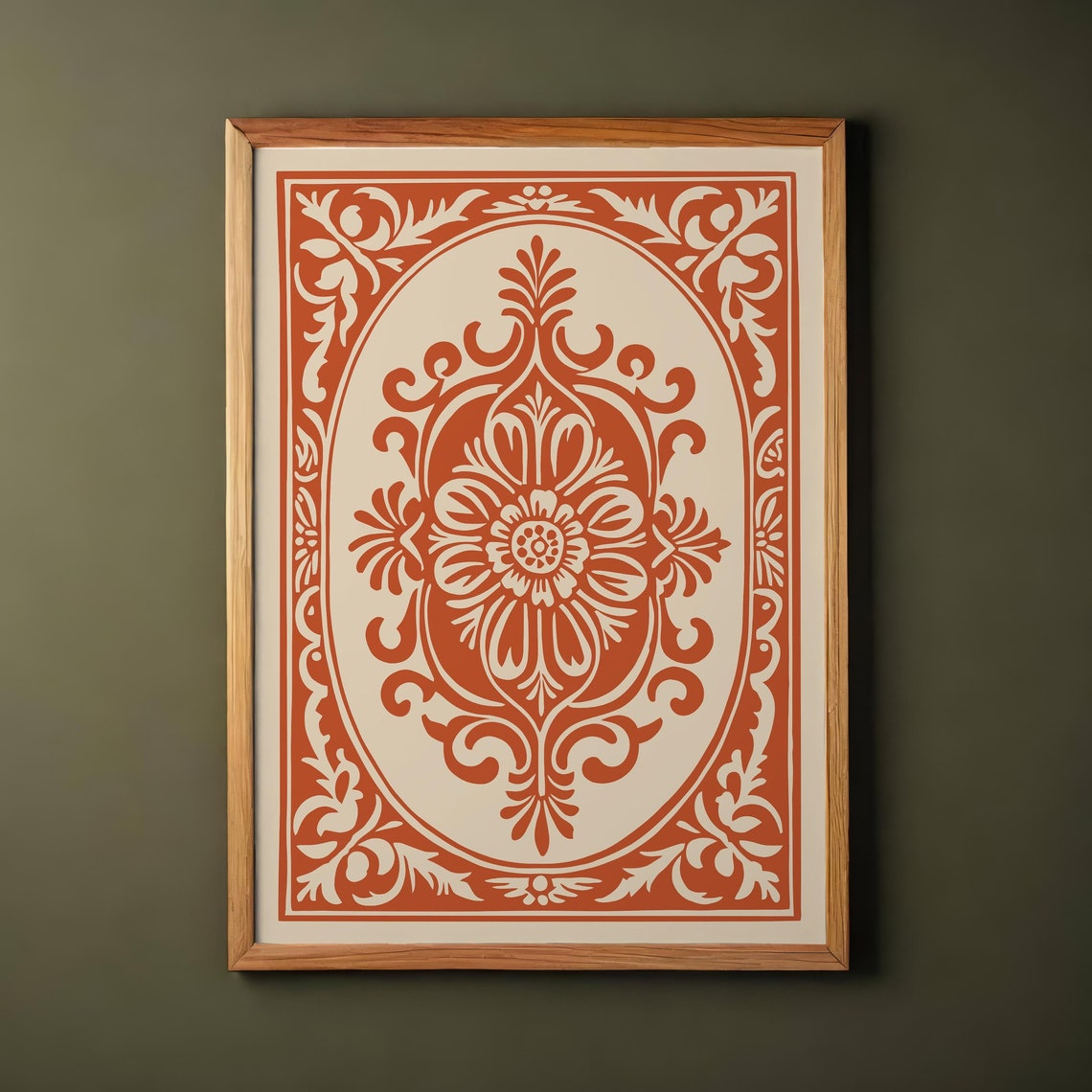 Burnt Orange Rococo Floral Ornaments Baroque Elegant Vintage Poster