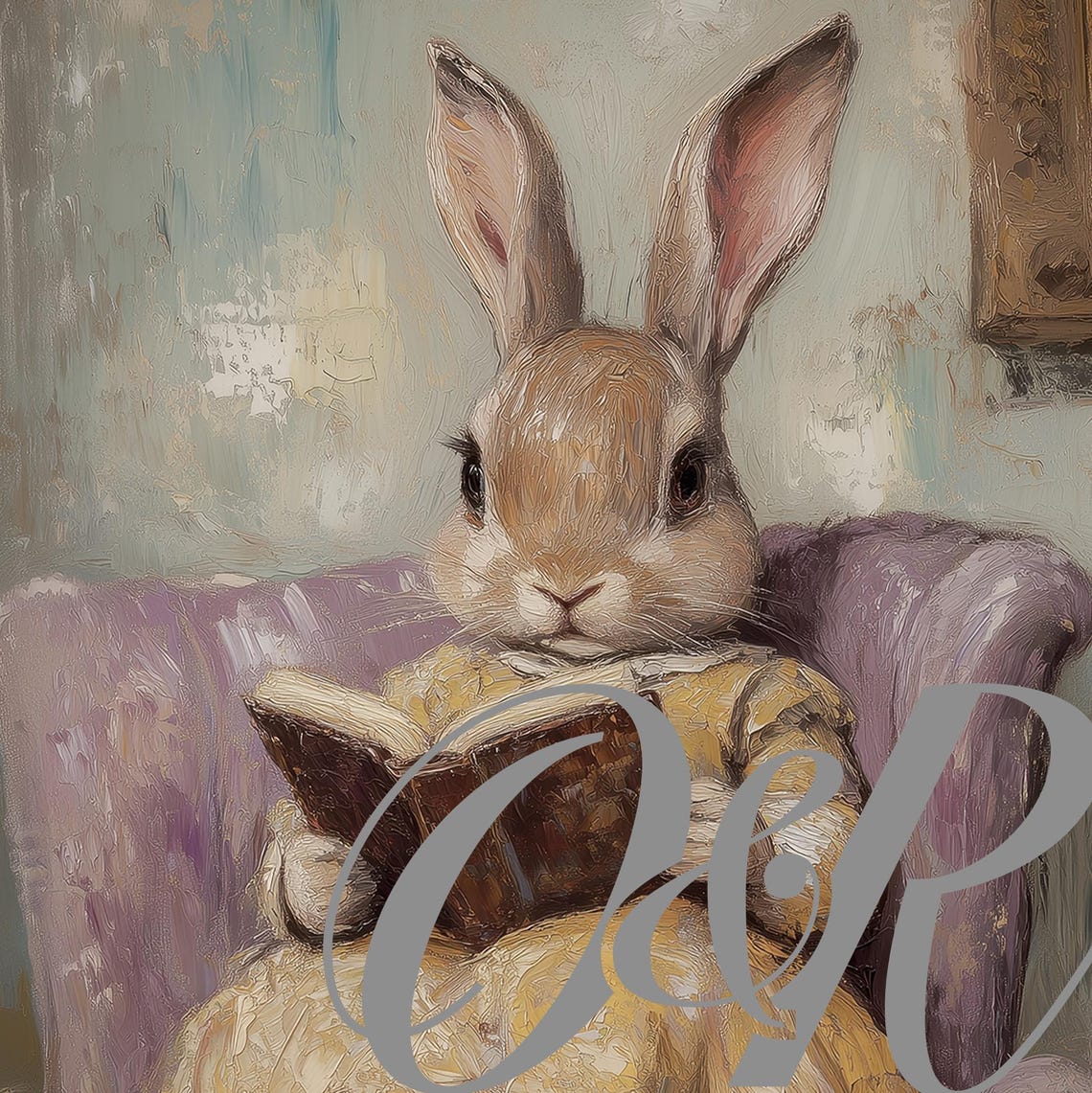 Vintage Easter Bunny Reading Book Print Cute Spring Rabbit In Yellow Dress Painting Wall Art Easter Nursery Decor Prints - Image 5
