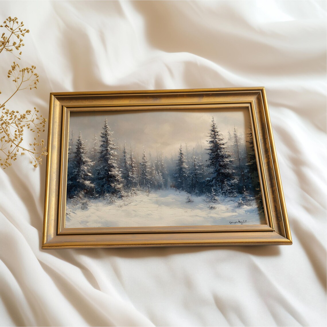 Misty Neutral Pine Forest Foggy Winter Landscape Minimalist Art Poster - Image 3