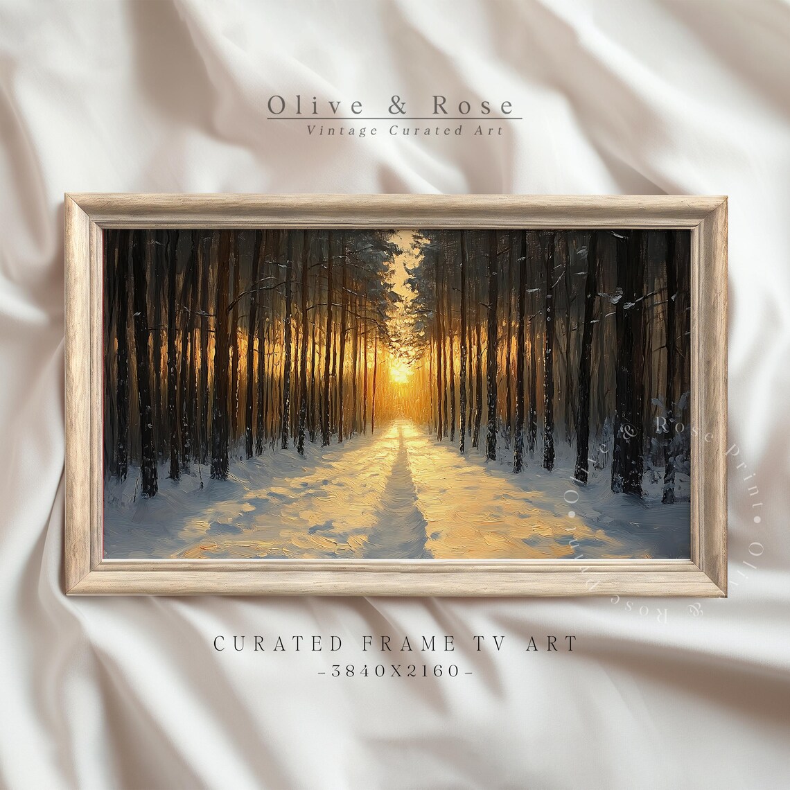 Winter Forest Avenue Golden Sunset Snowy Path Dramatic Frame TV Art Poster