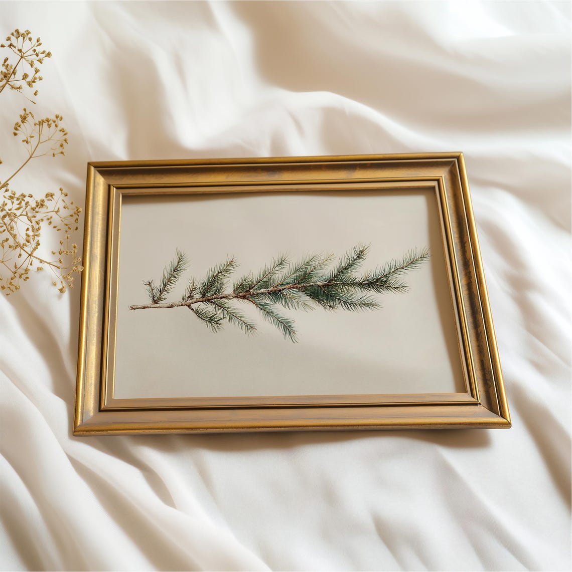 Evergreen Pine Branch Watercolor Painting Neutral Winter Art Poster - Image 2