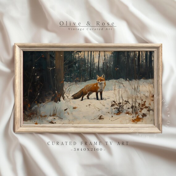 Red Fox Standing In Snowy Winter Forest Vintage Woodland Wildlife Art Poster