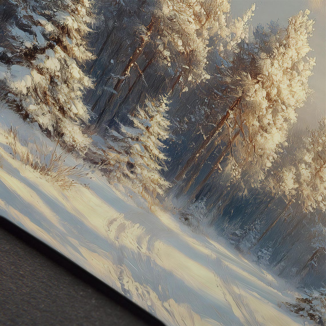 Sunlit Snowy Pine Forest Clearing Golden Light Winter Landscape Poster - Image 5
