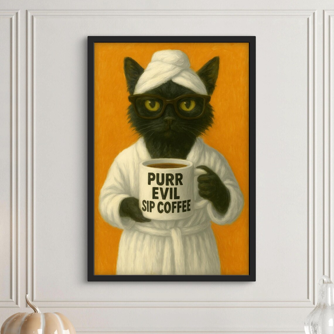 Black Cat Coffee Wall Art Funny Purr Evil Quote Trendy Kitchen Decor