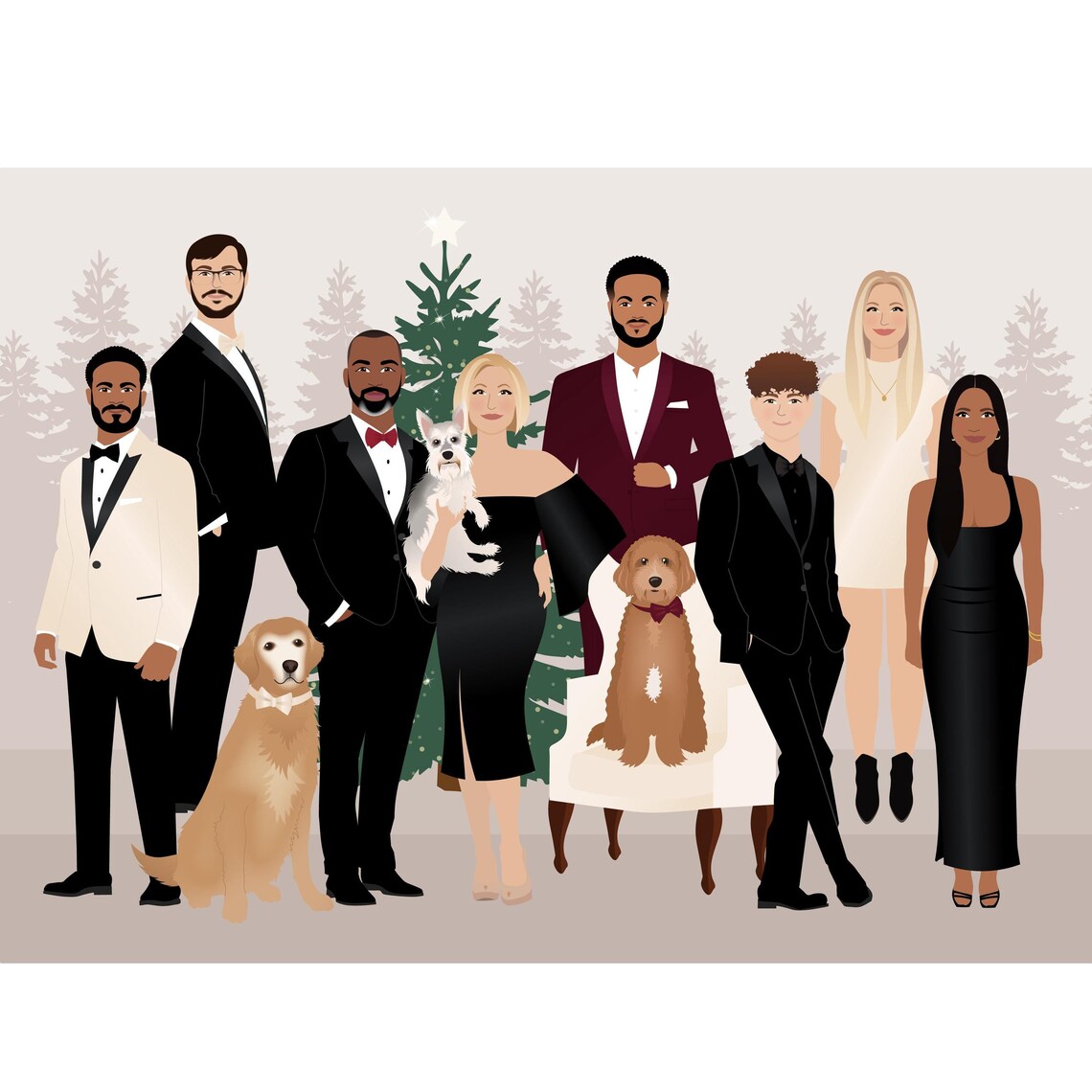 Custom Family Portrait, Formal Attire And Pose