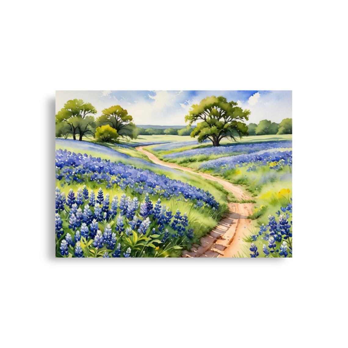 Bluebonnet Meadow Watercolor Art Print, Texas Road - Image 5