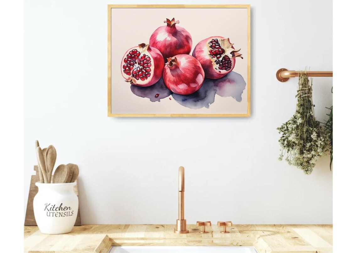 Pomegranate Watercolor Art Print, Farmhouse Kitchen Decor - Image 5