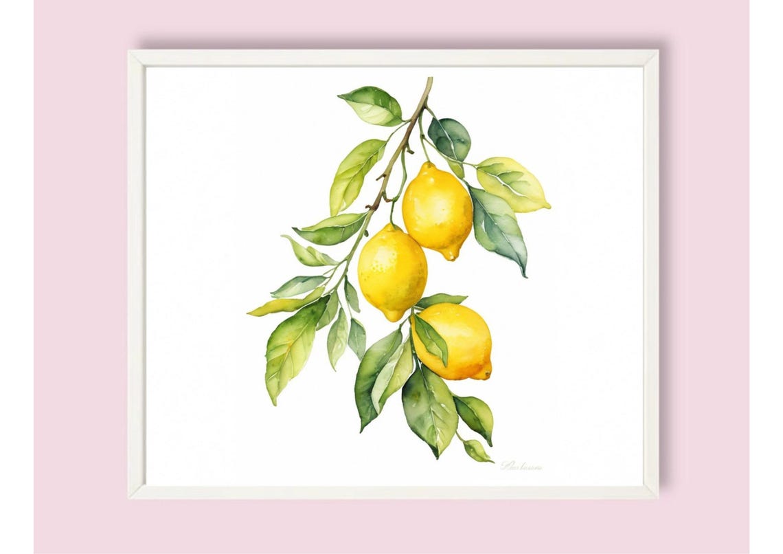 Ripe Lemon Branch Citrus Watercolor Kitchen Fruit Still Life Poster - Image 4