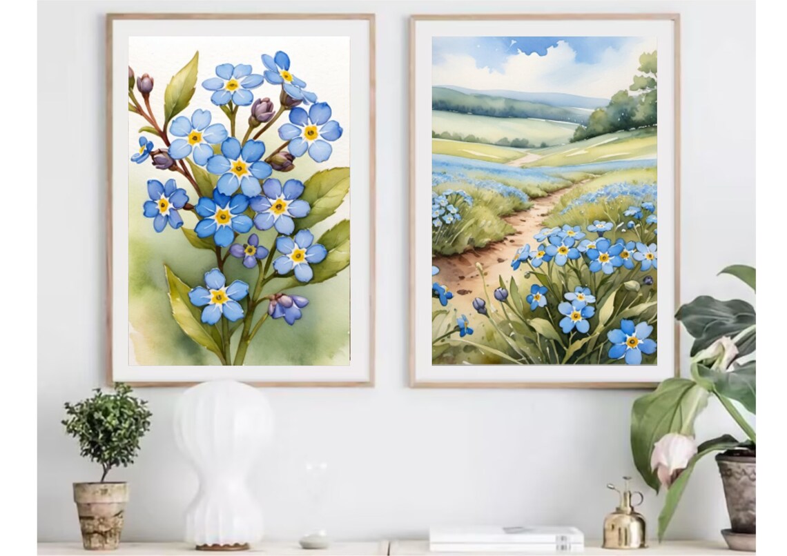 Forget Me Nots Watercolor Art Print, Floral Decor - Image 4