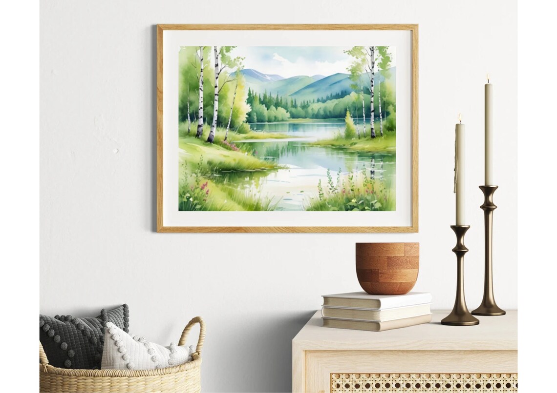 Colorado Aspen Lake Birch Forest Wildflowers Watercolor Poster - Image 2