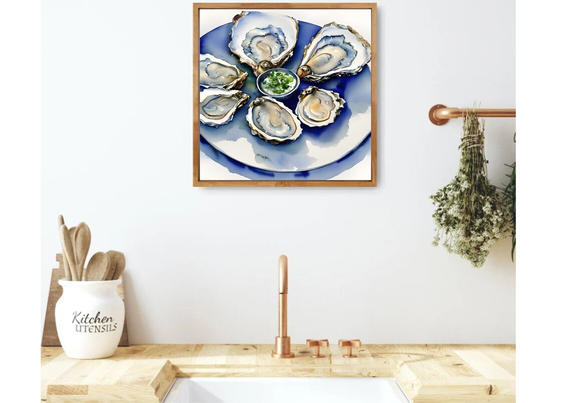 Oyster Still Life Watercolor Art Print, Farmhouse Kitchen - Image 3