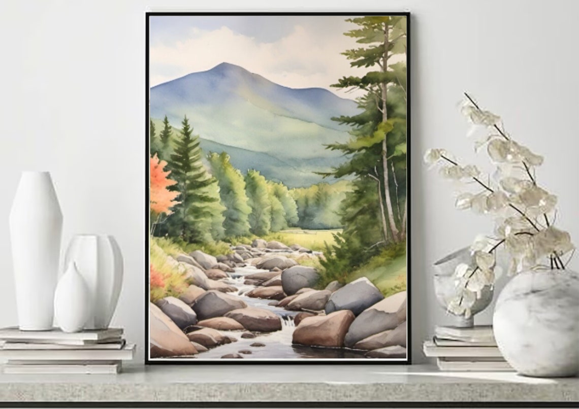 Mount Mansfield Vermont Mountain River Pine Watercolor Poster - Image 5