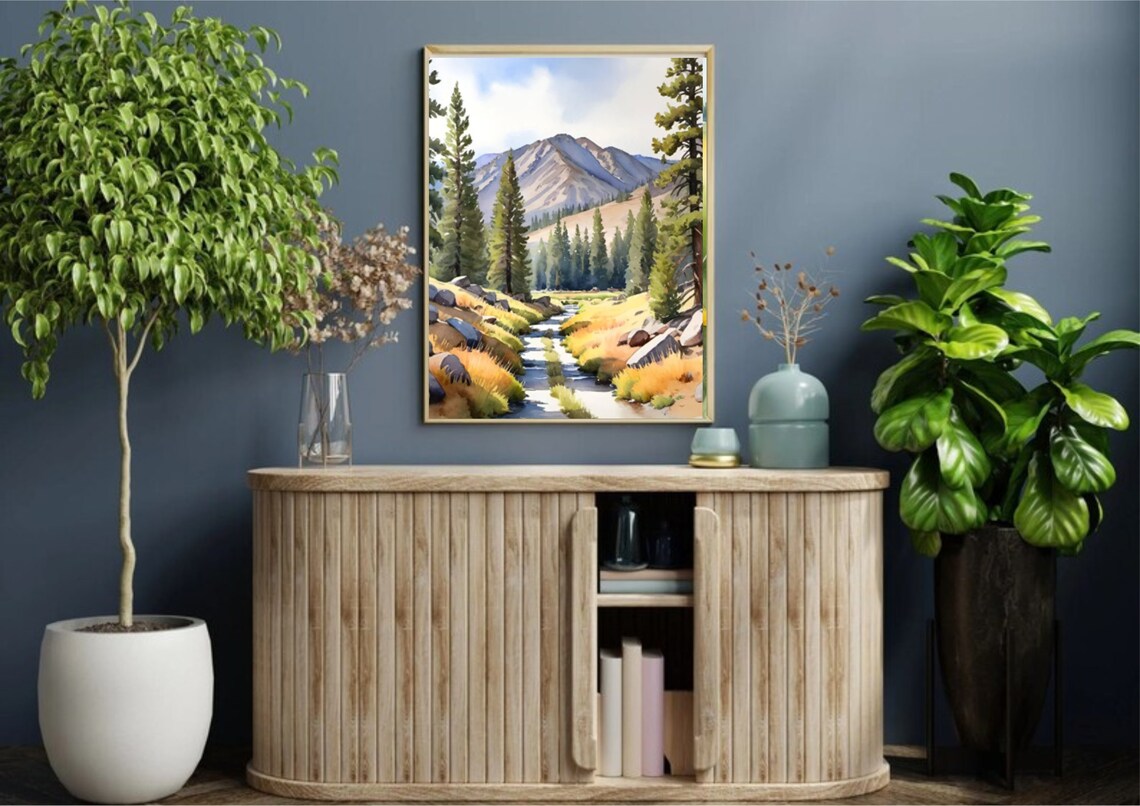 Idaho Mountain Landscape Watercolor Art Print - Image 4
