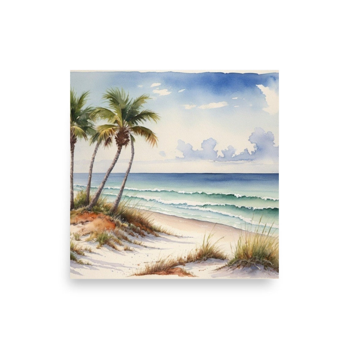 Florida Beach Palm Trees Watercolor Tropical Ocean Seaside Art Poster - Image 3