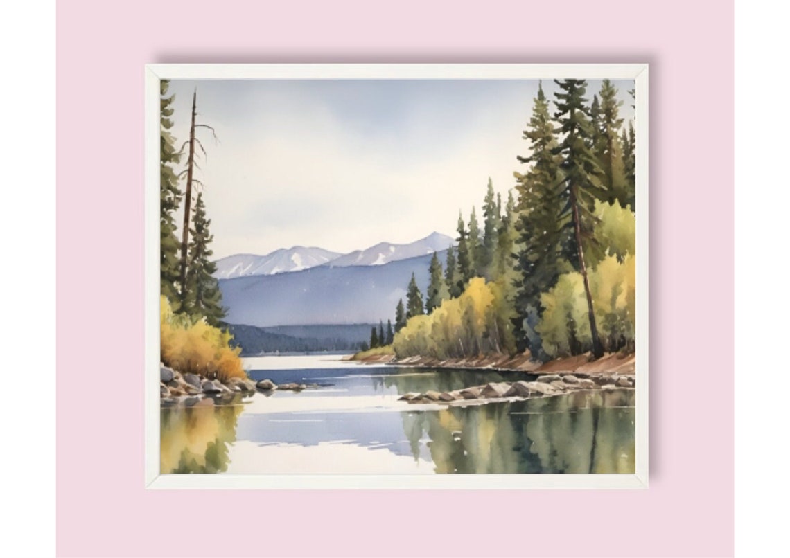 Lake Pend Oreille Painting Idaho Watercolor Art Print Mountain Lake Wall Art Pine Forest Art Idaho Mountain Landscape Poster Earth Tones Art - Image 6